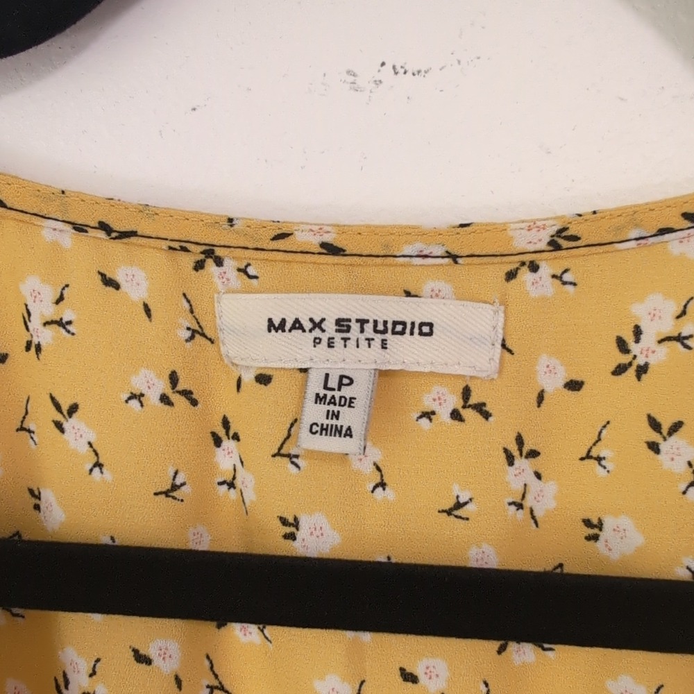Max Studio Yellow Floral Short Ruffle Sleeve Smocked Sundress Boho LP - Picture 2 of 16